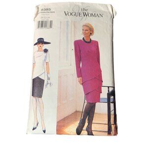 Vogue Woman Pattern 9385 Misses Dress Size 20-24 Pencil Skirt Asymmetrical Jacke